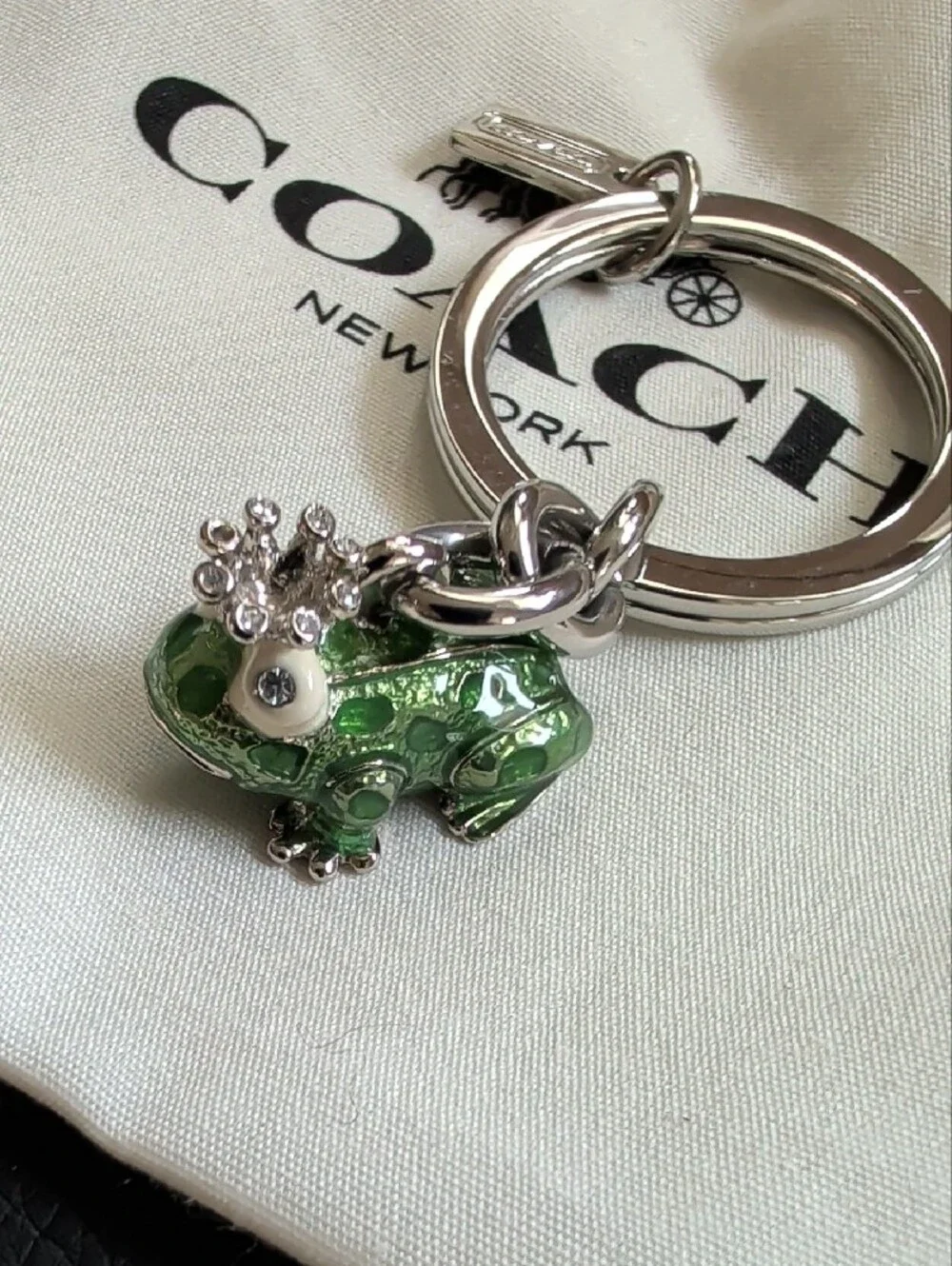 Coach Frog Prince Enameled Keychain With Swarovski Crystals (92448) EUC
